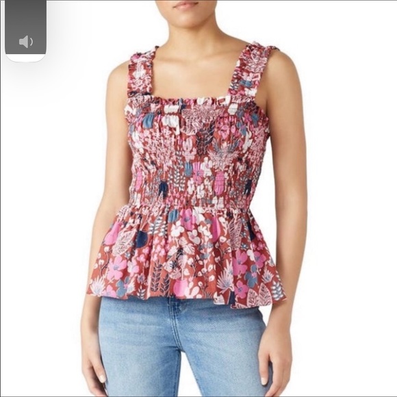 kate spade Tops - Kate Spade Pink Garden Posey Smocked Floral Blouse Women’s Size XXS